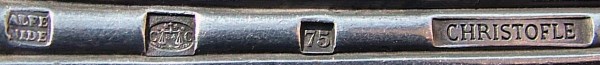 Disposition of marks on silver-plated Alf�nide base Christofle cutlery, issued in 1875. Disposition of marks on silver-plated Alf�nide base Christofle cutlery, issued in 1875.