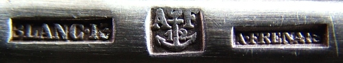 Marks for silver-plated ladles manufactured using m�tal blanc (brass) as a base metal for silvering