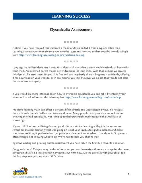 Dyscalculia test