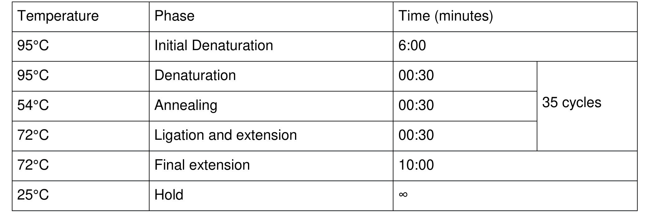 Table 2.4. SBE PCR thermal cycler conditions 