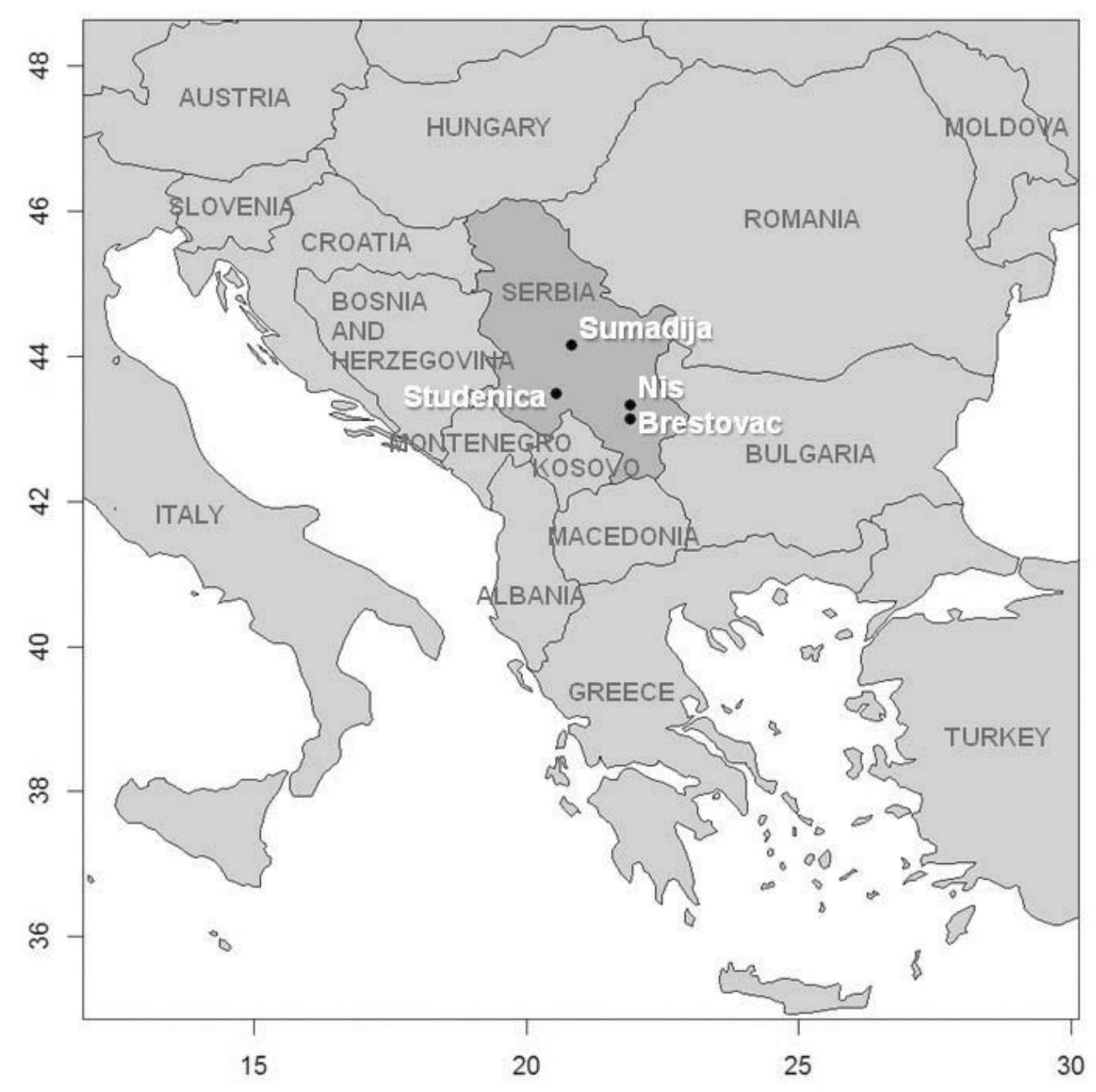 Fig. 1: Geographical ___location of the Serbian samples. 