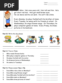 Days of The Week Easy Reading Comprehension