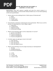 Second Written Test in Science 10 QUARTER 4, SY 2021-2022 Instructions: Read Each Question Carefully and Write The Correct Answer in A