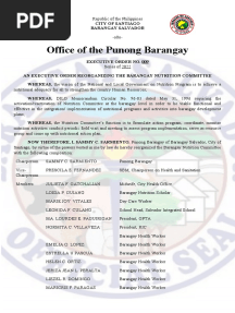 Executive Order No. 009 S. 2022 - Organization of The Barangay Nutrition Committee