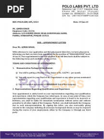 Appointment Letter - Mr. Ajmer Singh (41236)