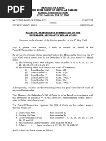 Submissions On Defendant's Bill of Costs