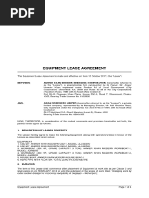 Draft For Equipment Lease Agreement - FINAL