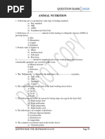 Question Bank: Animal Nutrition
