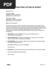 Construction Letter of Intent Template
