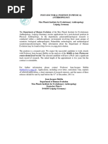 MPI-EVA Position in Physical Anthropology 2012