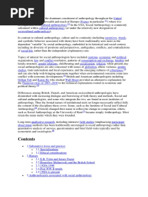 Social Anthropology Is The Dominant Constituent of Anthropology Throughout The United Kingdom and Commonwealth and Much of Europe