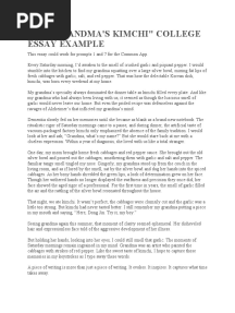 The "Grandma'S Kimchi" College Essay Example