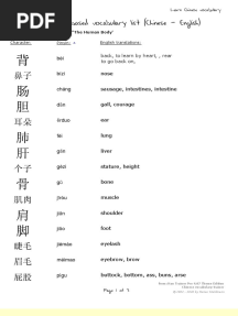Chinese Vocabulary Body