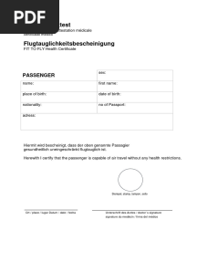 Arztliches Attest Flugtauglichkeit FIT To FLY