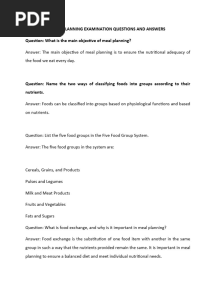 Meal Planning Examination Questions and Answers