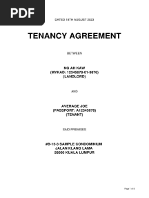 Malaysia Tenancy Agreement Sample