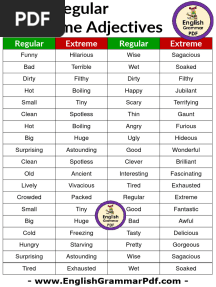 Regular and Extreme Adjectives List