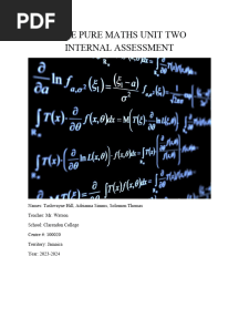 Cape Pure Maths Unit Two Internal Assessment