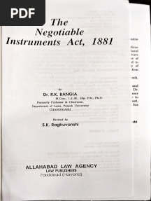 The Negotiable Instrument Act, 1881 R K Bangia