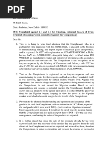 Police Complaint Cheating and Misappropriation of Funds