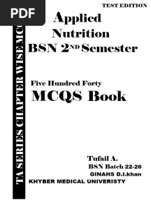 BSN 2nd Semester Applied Nutrition Chapter Wise Mcqs Book by Ta Series