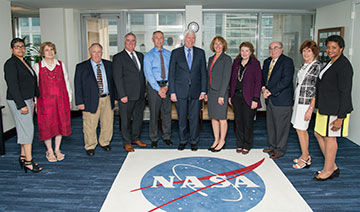 ASAP 2019 3rd Quarterly Meeting held at NASA Headquarters. From left to right: Ms. Carol Hamilton (NASA ASAP Executive Director), Dr. Don McErlean, Mr. David West, Dr. Sandra Magnus, Dr. Patricia Sanders (ASAP Chair), Dr. George Neild, Captain Christopher Saindon, Lieutenant General Susan Helms, Ms. Evette Whatley (NASA ASAP Administrative Officer), and Ms. Paula Frankel (ASAP Technical Writer). )