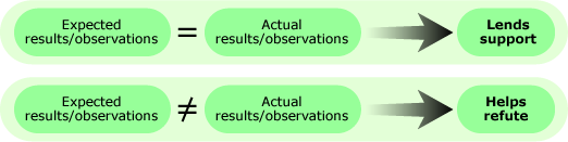 Infographic showing how testing scientific ideas either lends support or helps refute the idea.