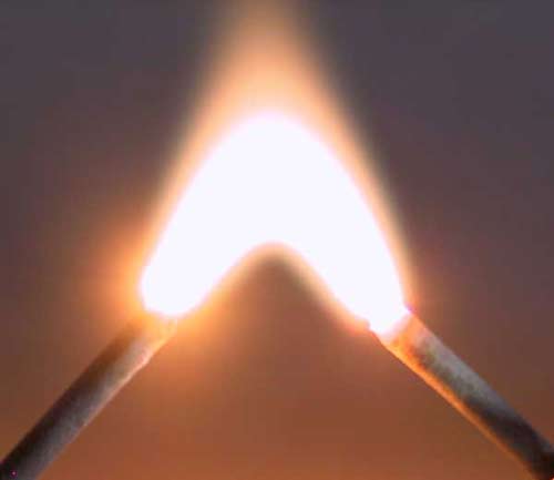 An electric arc between two nails.